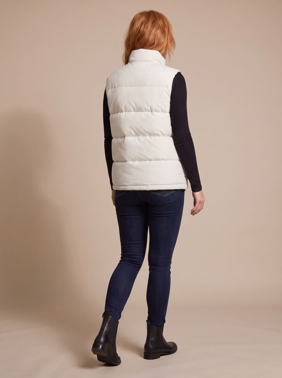 Women's Quilted Puffer Vest High-Neck Zip-Up Flap-Pocket Sleeveless Jacket