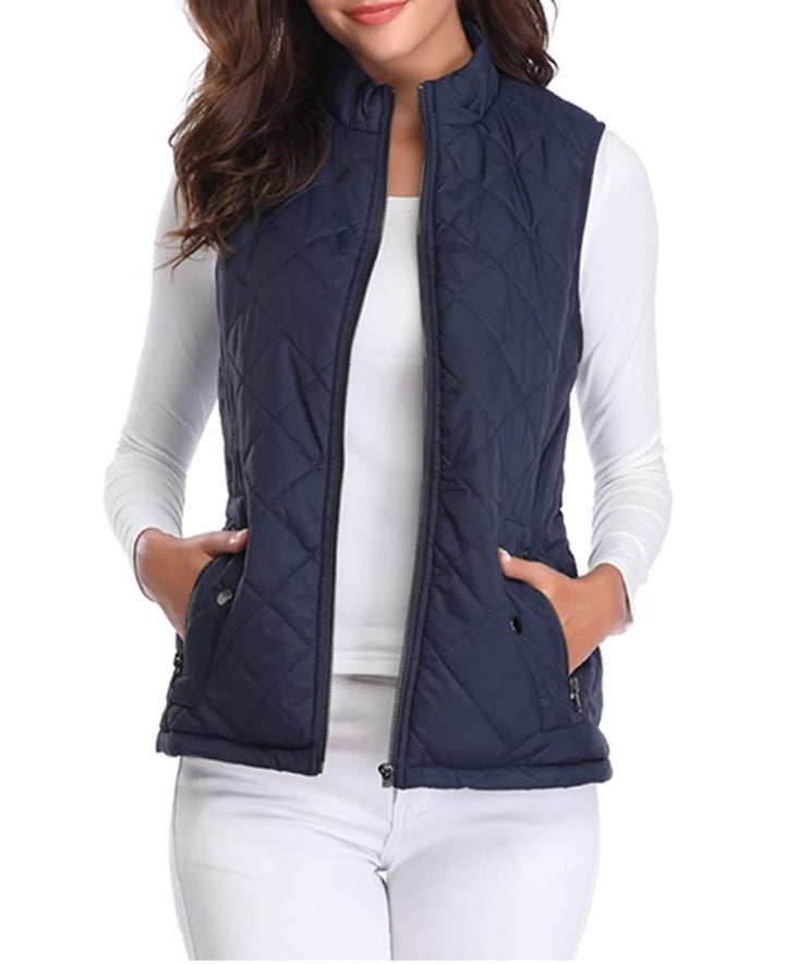 Women's Quilted Zip-Up Lightweight Puffer Vest Stand Collar - Blue