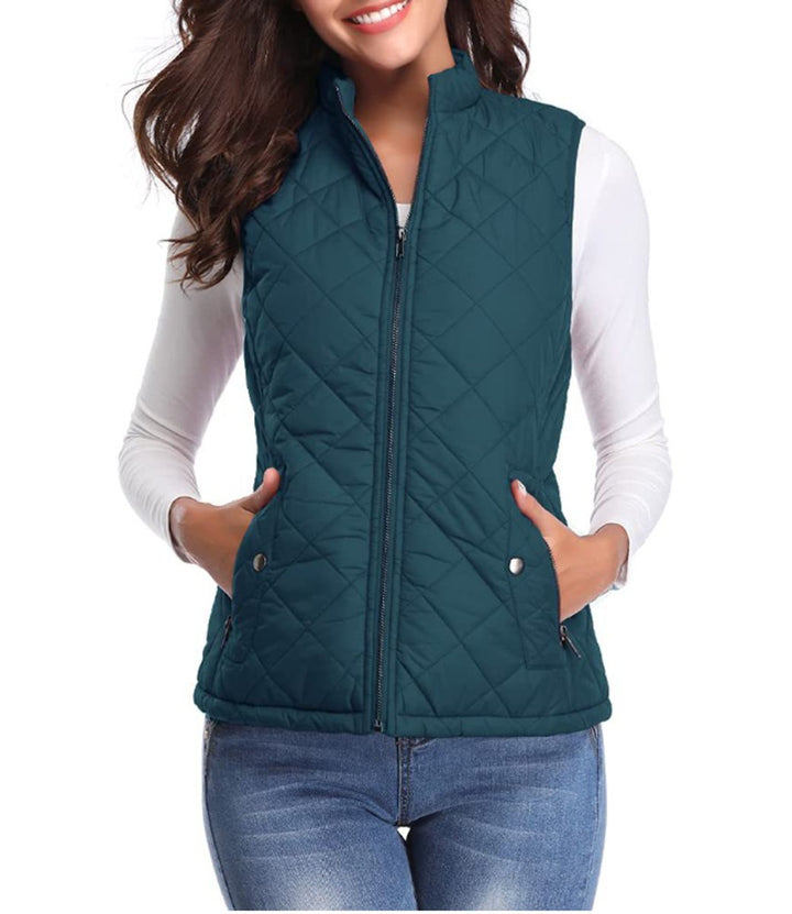 Women's Quilted Zip-Up Lightweight Puffer Vest Stand Collar - Ocean Blue