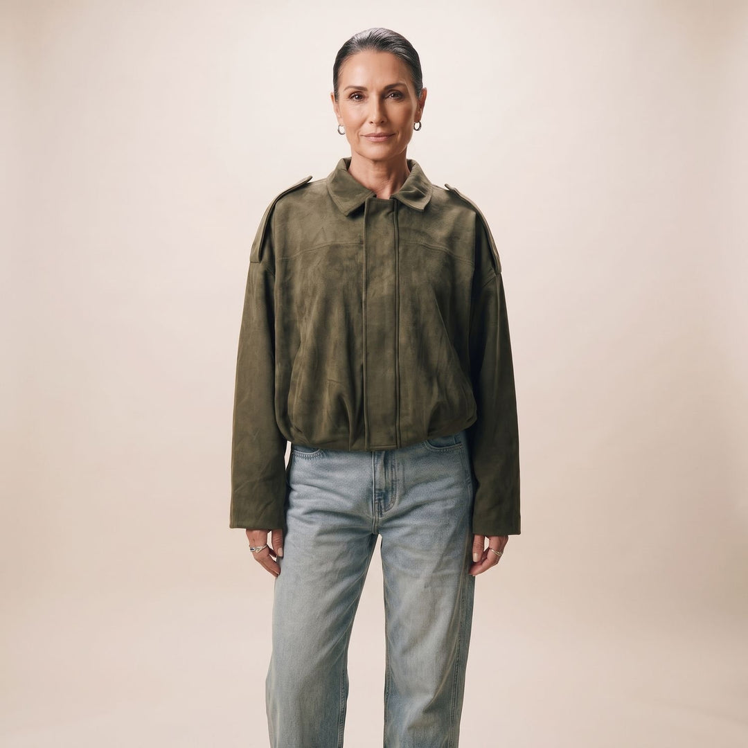 Women's Relaxed Boxy Faux Suede Cropped Jacket