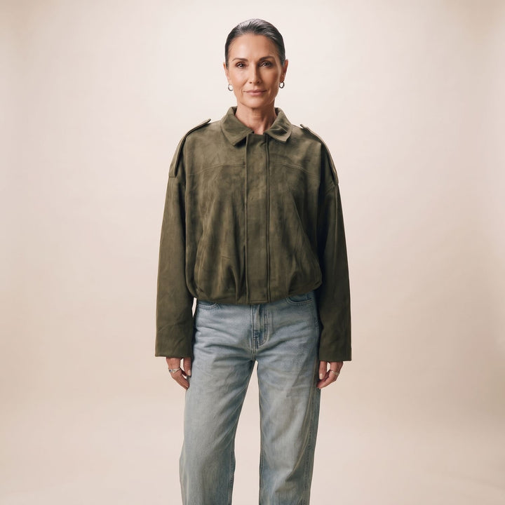 Women's Relaxed Boxy Faux Suede Cropped Jacket