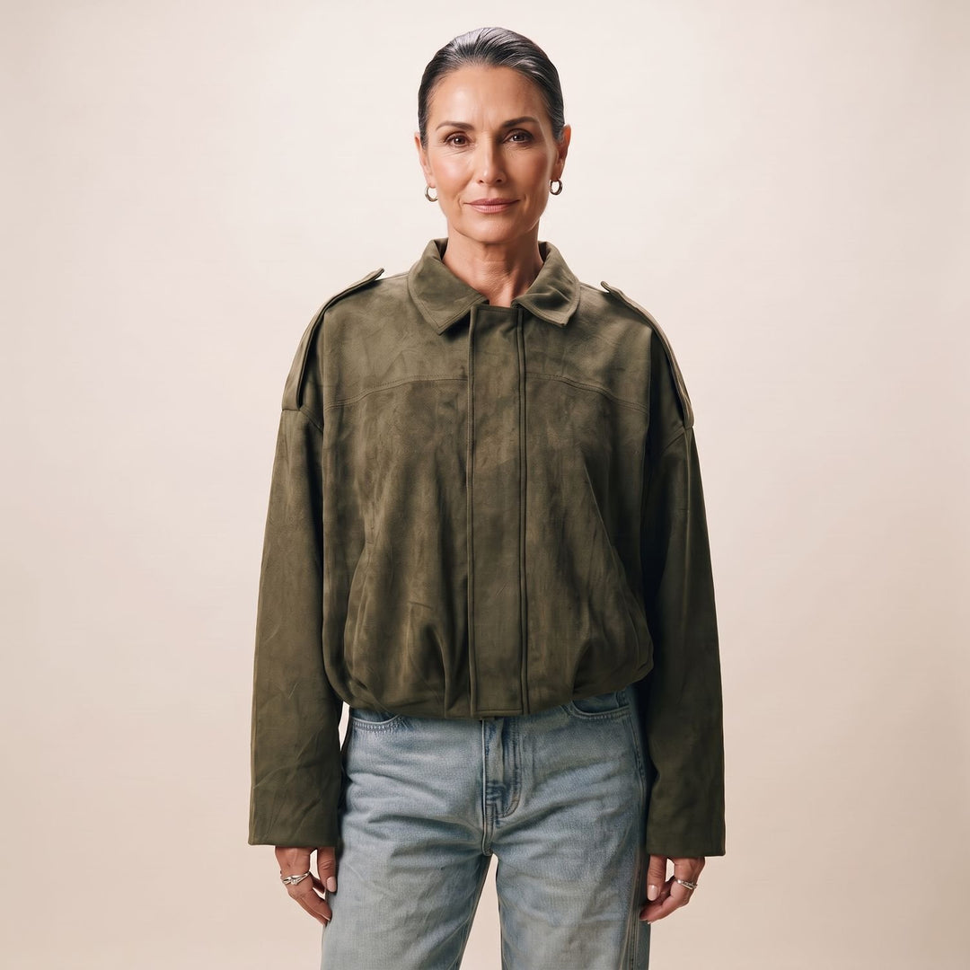 Women's Relaxed Boxy Faux Suede Cropped Jacket