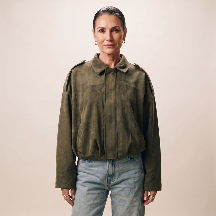 Women's Relaxed Boxy Faux Suede Cropped Jacket