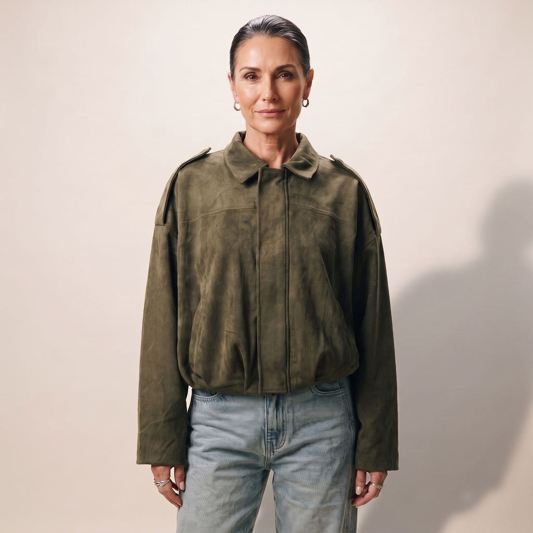 Women's Relaxed Boxy Faux Suede Cropped Jacket