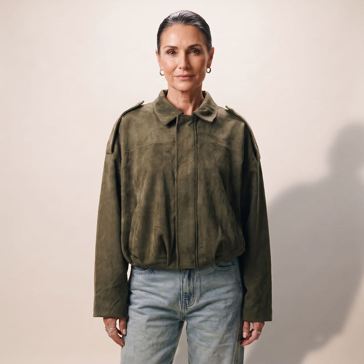Women's Relaxed Boxy Faux Suede Cropped Jacket