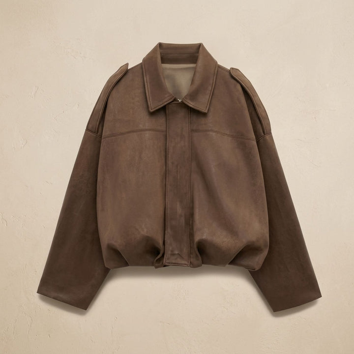 Women's Relaxed Boxy Faux Suede Cropped Jacket - Brown