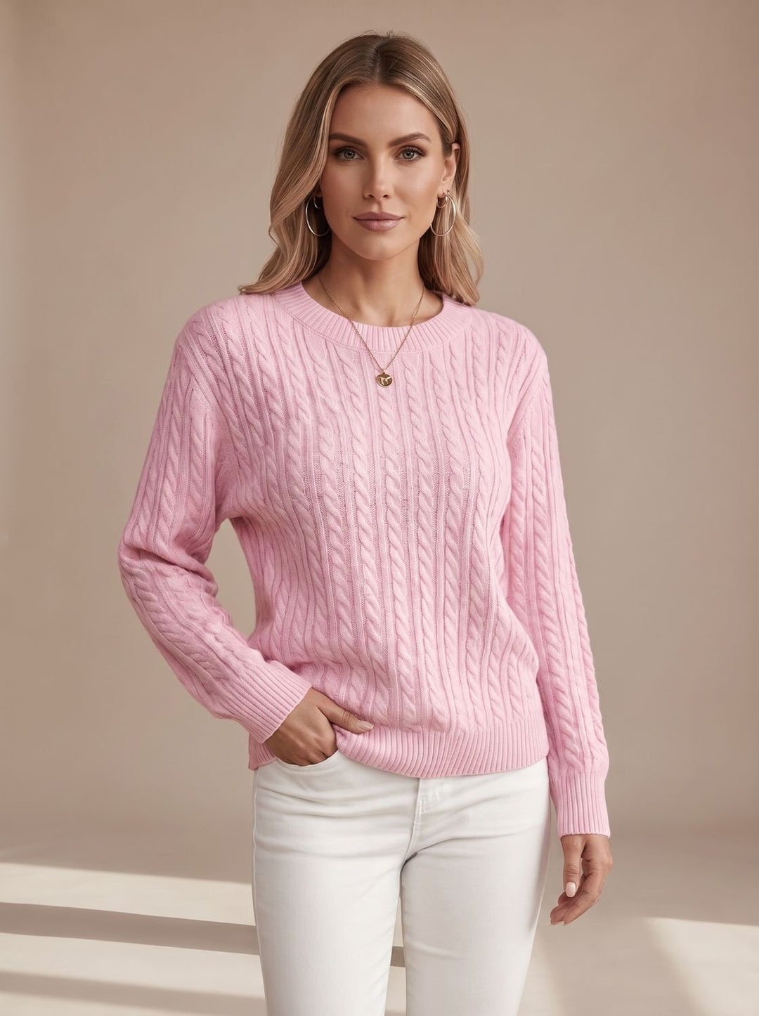 Women's Relaxed Cable Knit Crew Neck Sweater
