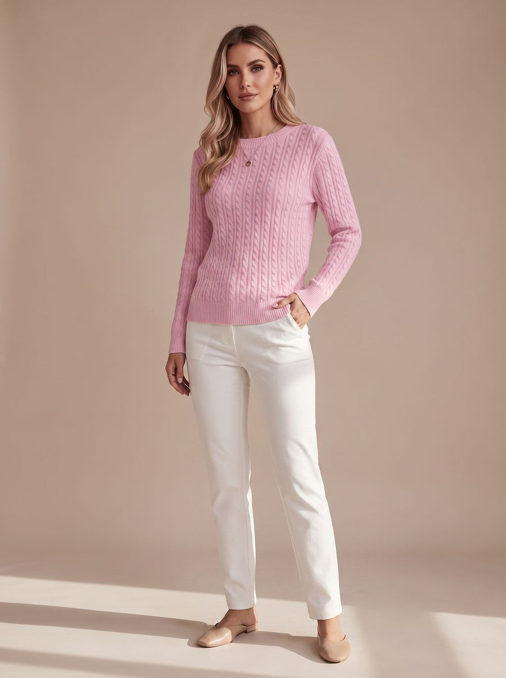Women's Relaxed Cable Knit Crew Neck Sweater