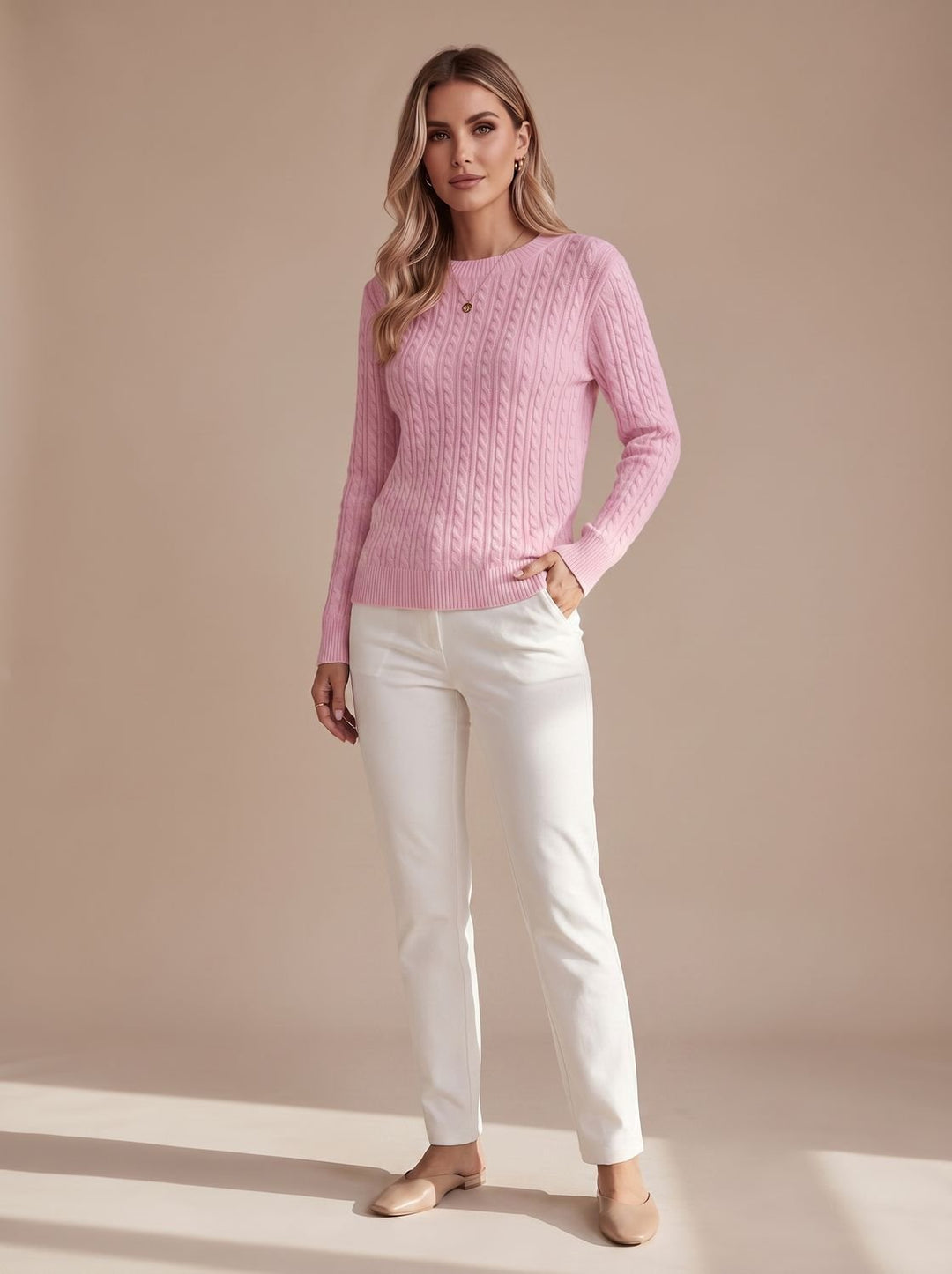 Women's Relaxed Cable Knit Crew Neck Sweater
