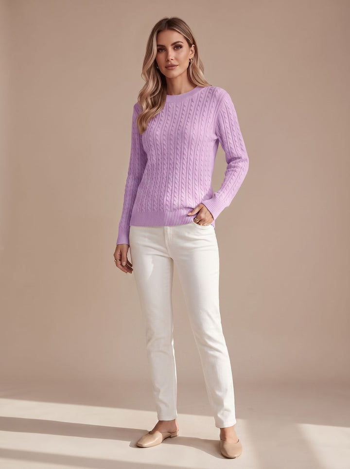 Women's Relaxed Cable Knit Crew Neck Sweater - Purple