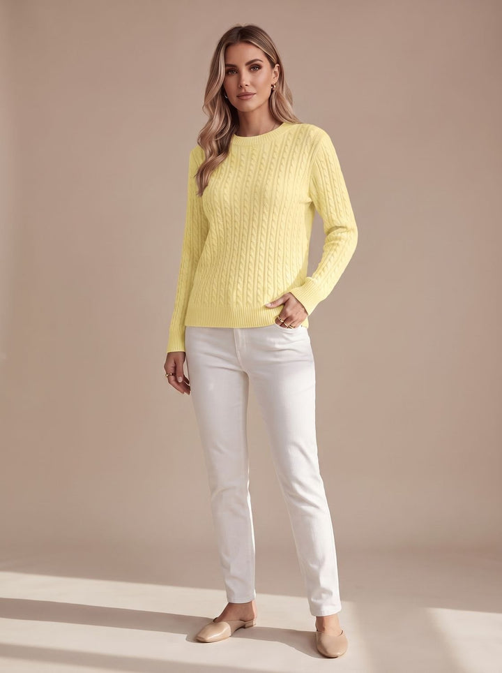 Women's Relaxed Cable Knit Crew Neck Sweater - Yellow