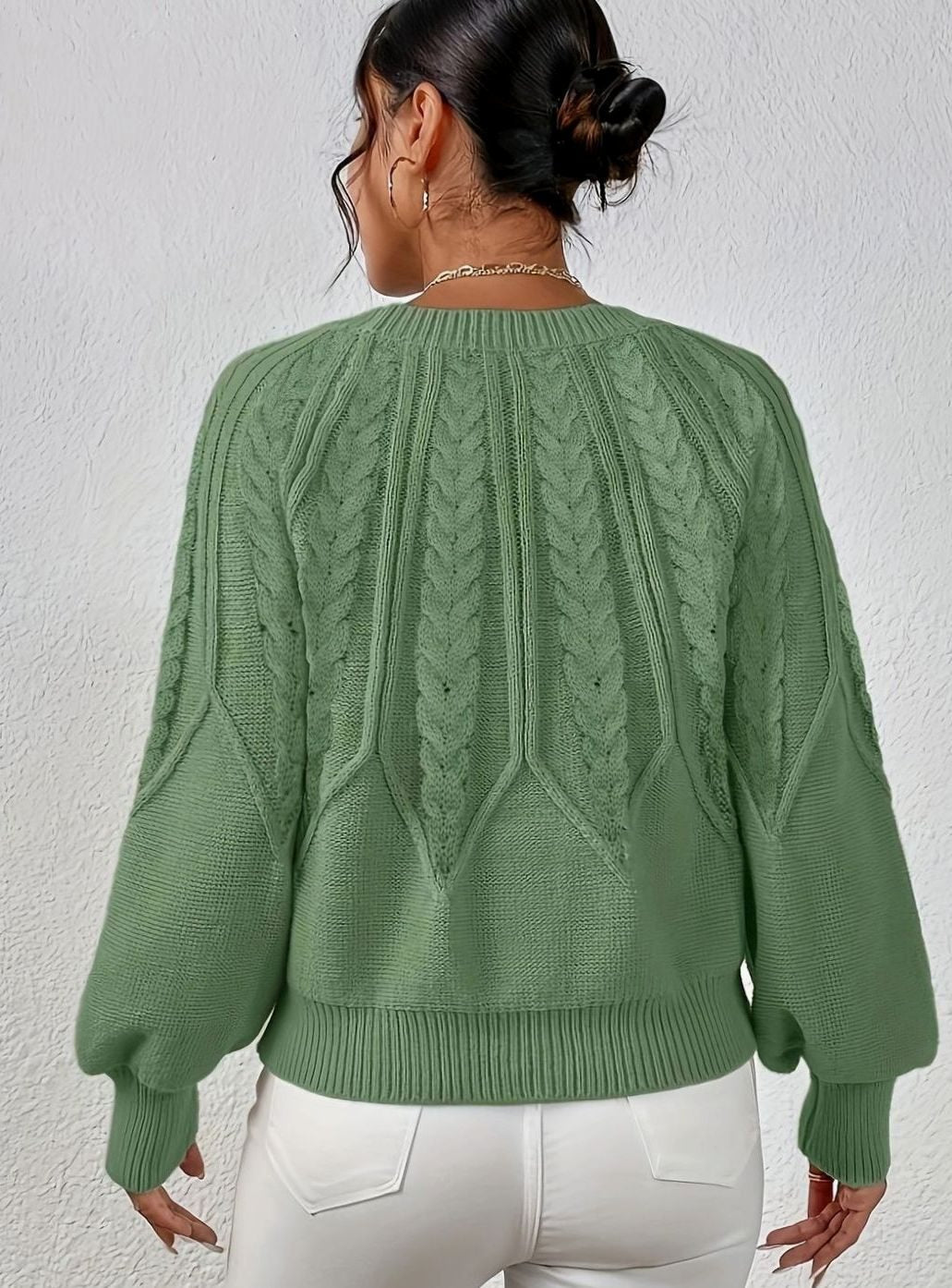 Women's Relaxed Cable-Knit Lantern Sleeve Sweater