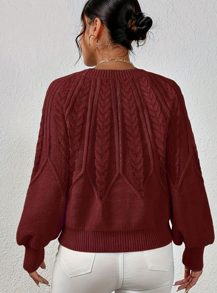 Women's Relaxed Cable-Knit Lantern Sleeve Sweater