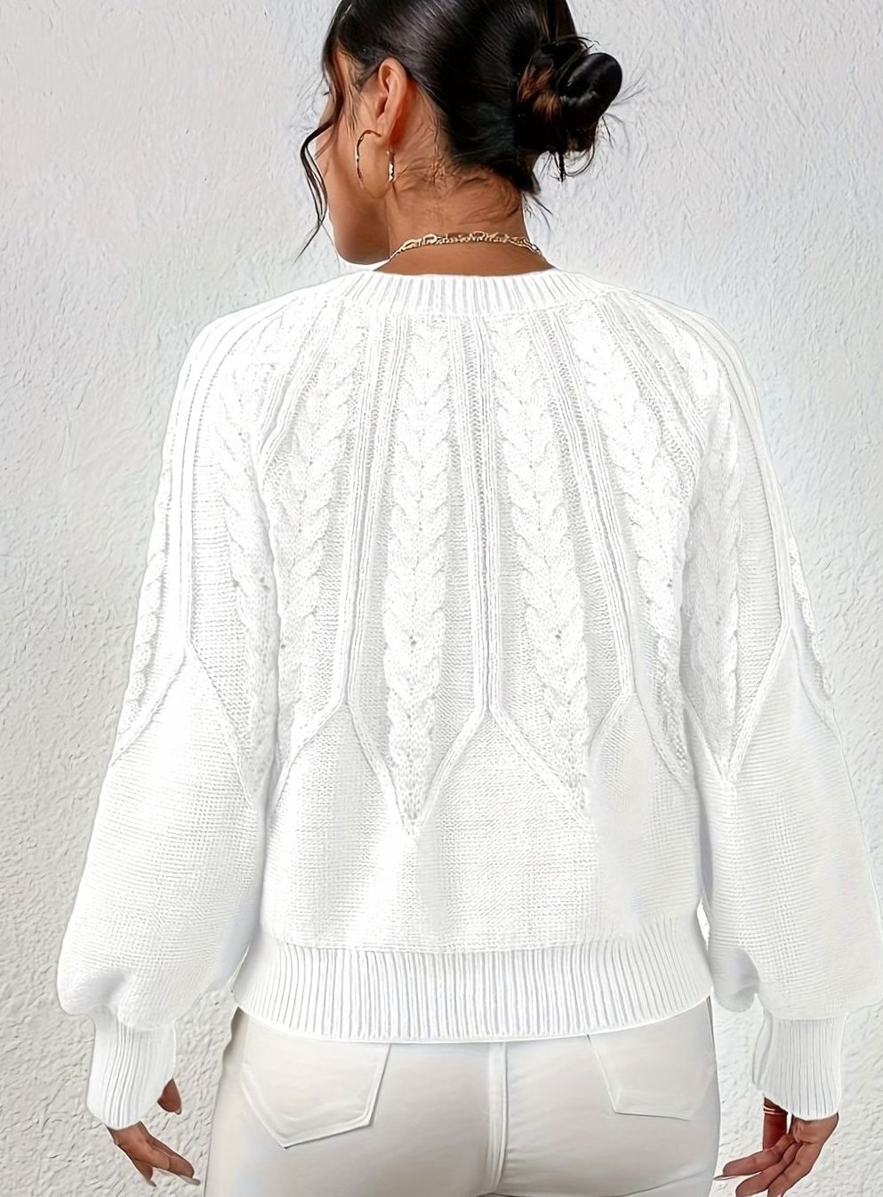 Women's Relaxed Cable-Knit Lantern Sleeve Sweater