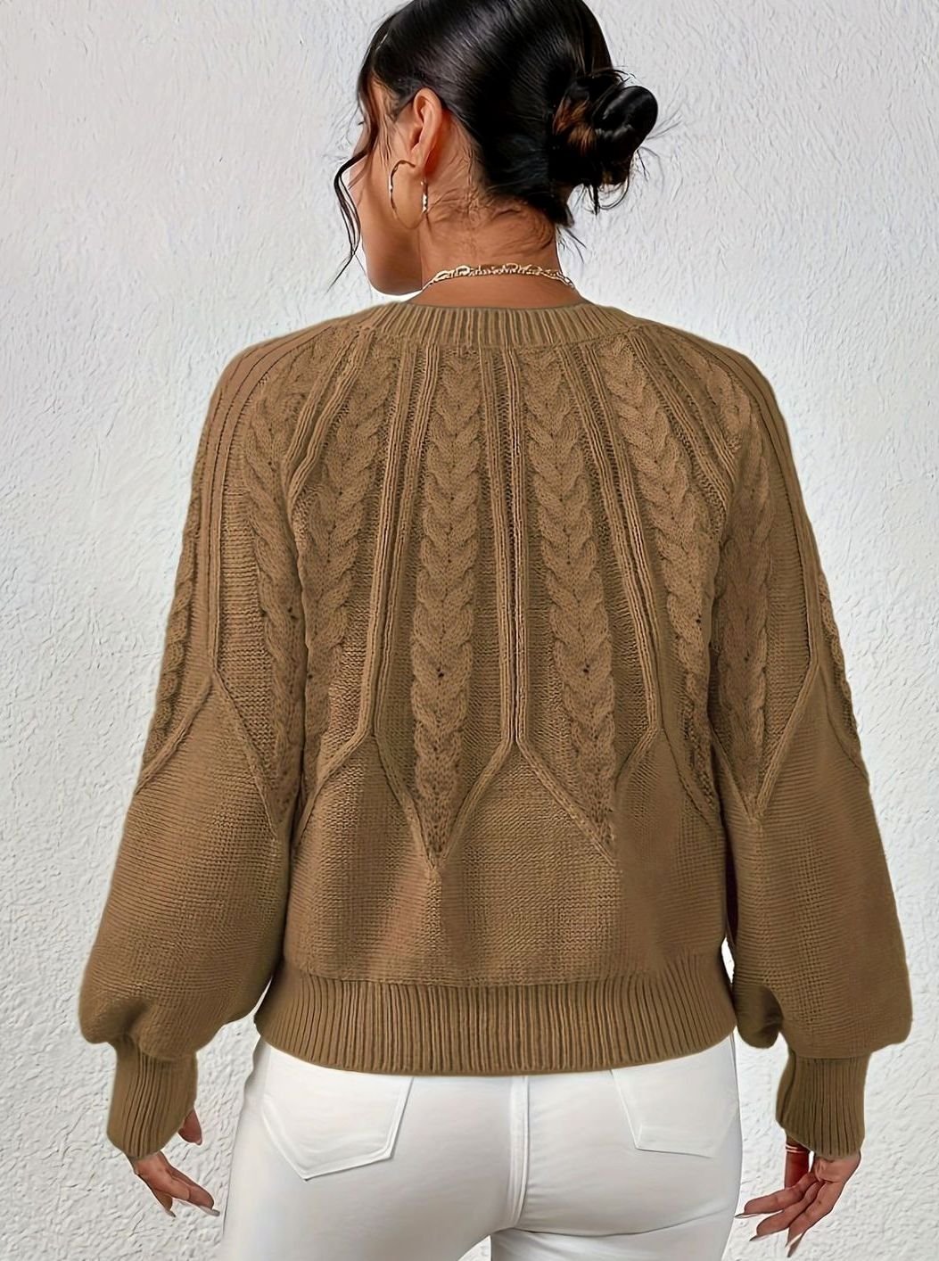 Women's Relaxed Cable-Knit Lantern Sleeve Sweater