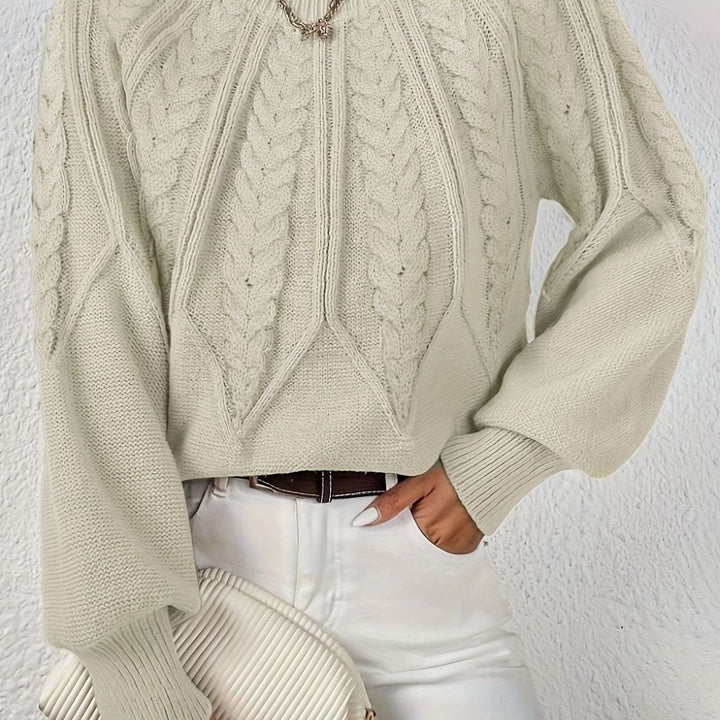 Women's Relaxed Cable-Knit Lantern Sleeve Sweater - Beige