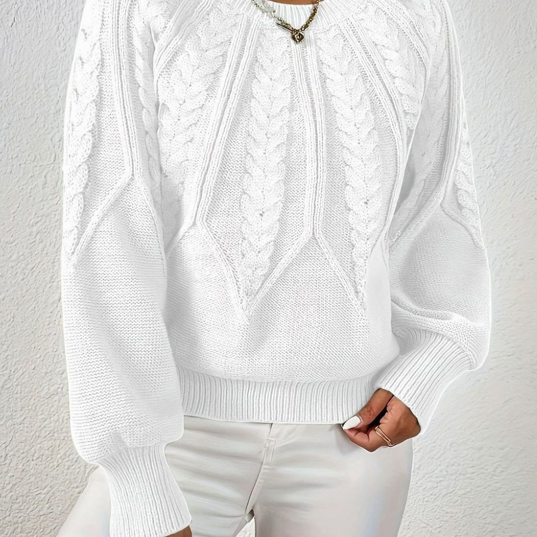 Women's Relaxed Cable-Knit Lantern Sleeve Sweater - White