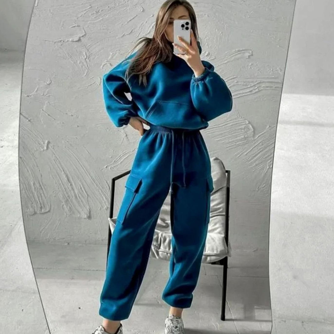Women's Relaxed Cargo Pocket Hoodie Jogger Set