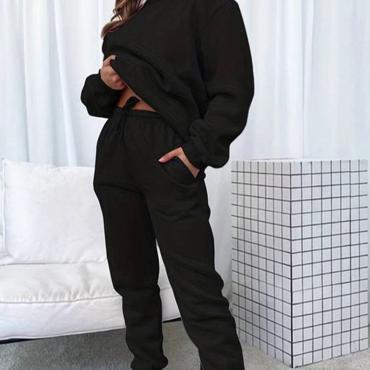 Women's Relaxed Crewneck Matching Sweatshirt Jogger Set - Black