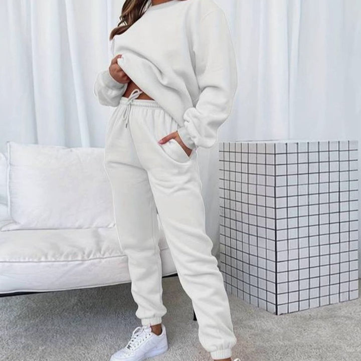 Women's Relaxed Crewneck Matching Sweatshirt Jogger Set - White