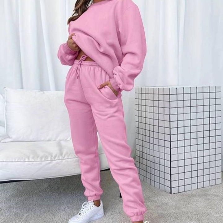 Women's Relaxed Crewneck Matching Sweatshirt Jogger Set - Pink