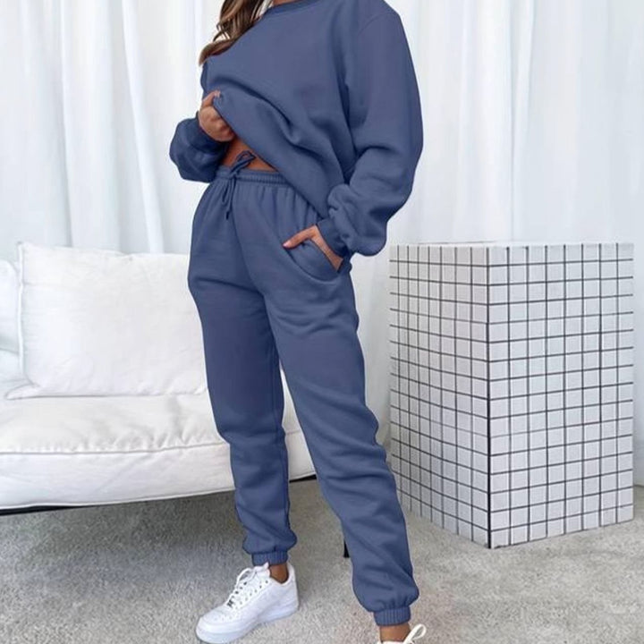 Women's Relaxed Crewneck Matching Sweatshirt Jogger Set - Dark Blue