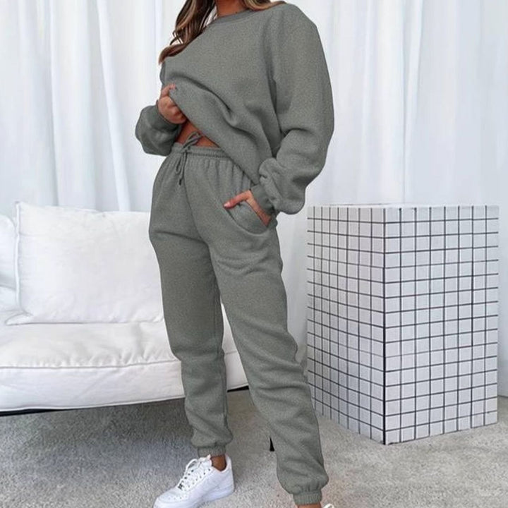 Women's Relaxed Crewneck Matching Sweatshirt Jogger Set - Grey