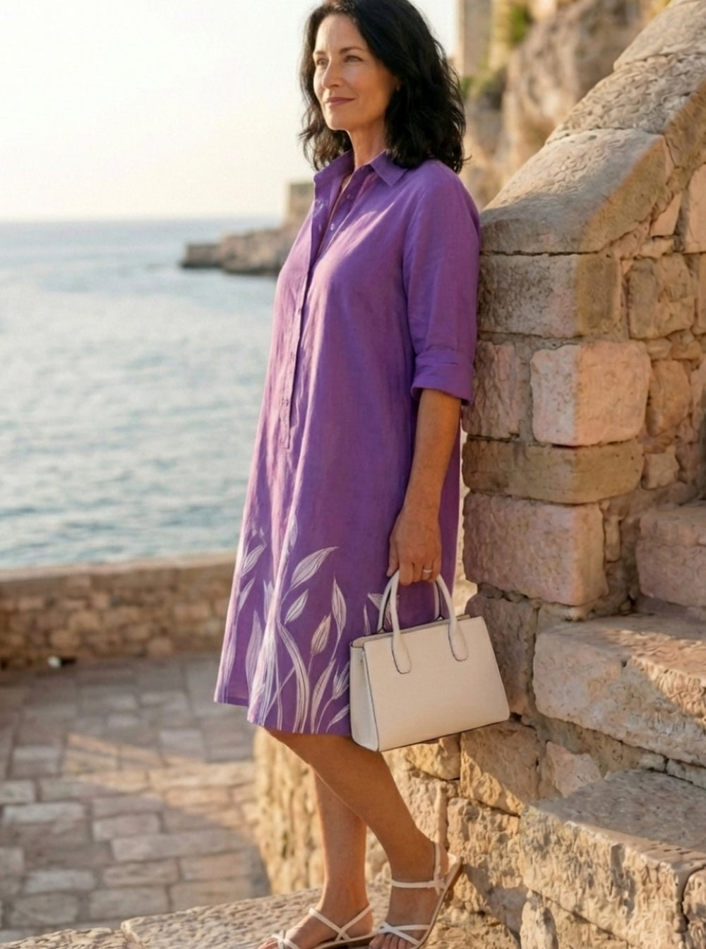 Women's Relaxed-Fit Botanical Print Collared Shirtdress