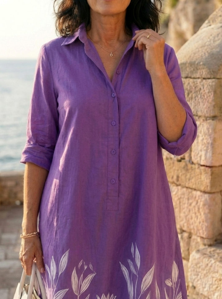 Women's Relaxed-Fit Botanical Print Collared Shirtdress
