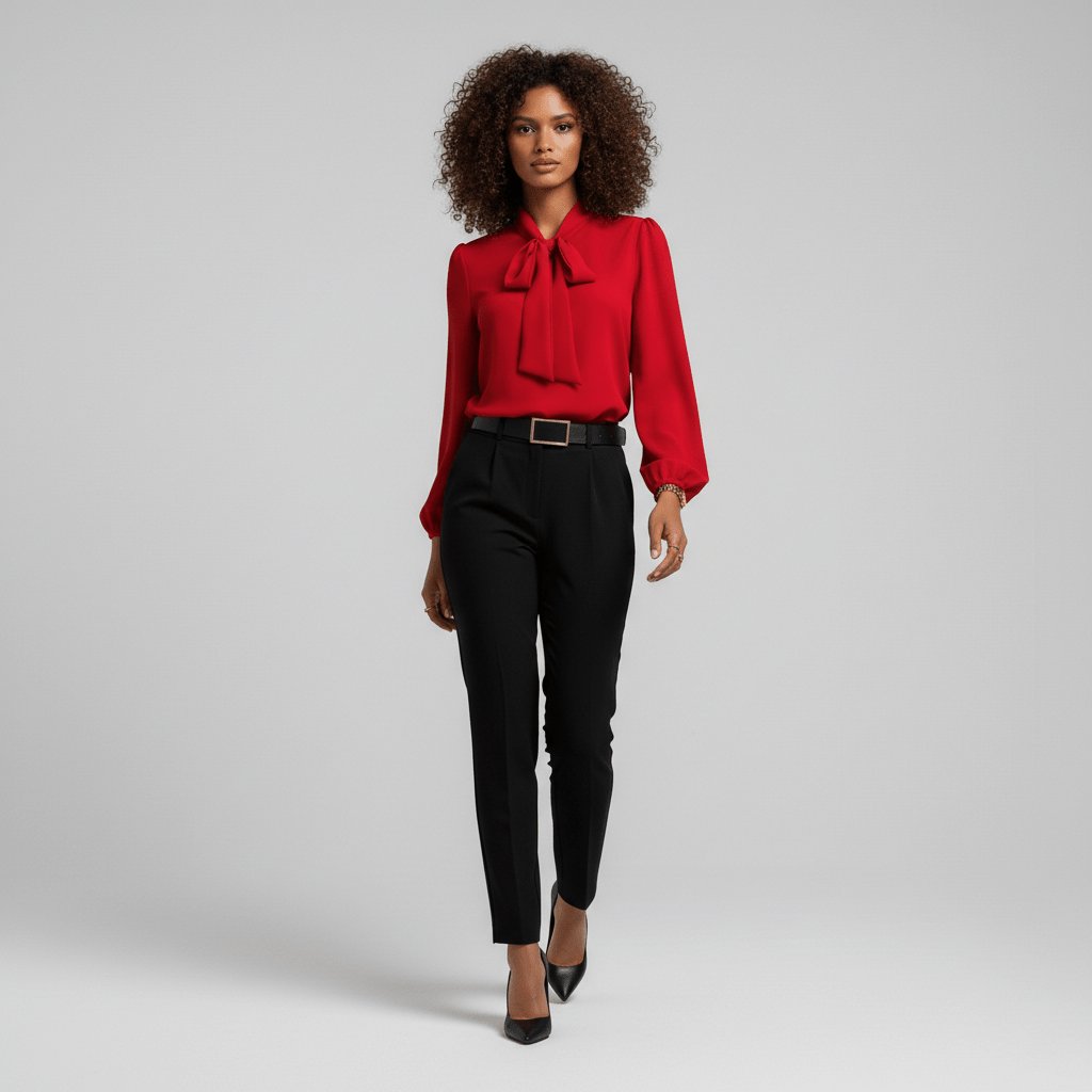 Women's Relaxed-Fit Bow-Tie Neck Long-Sleeve Blouse