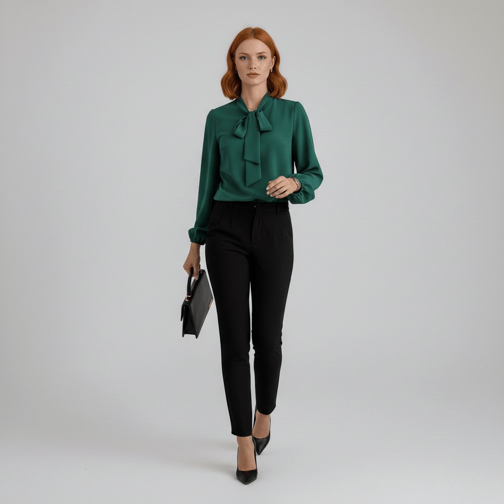 Women's Relaxed-Fit Bow-Tie Neck Long-Sleeve Blouse
