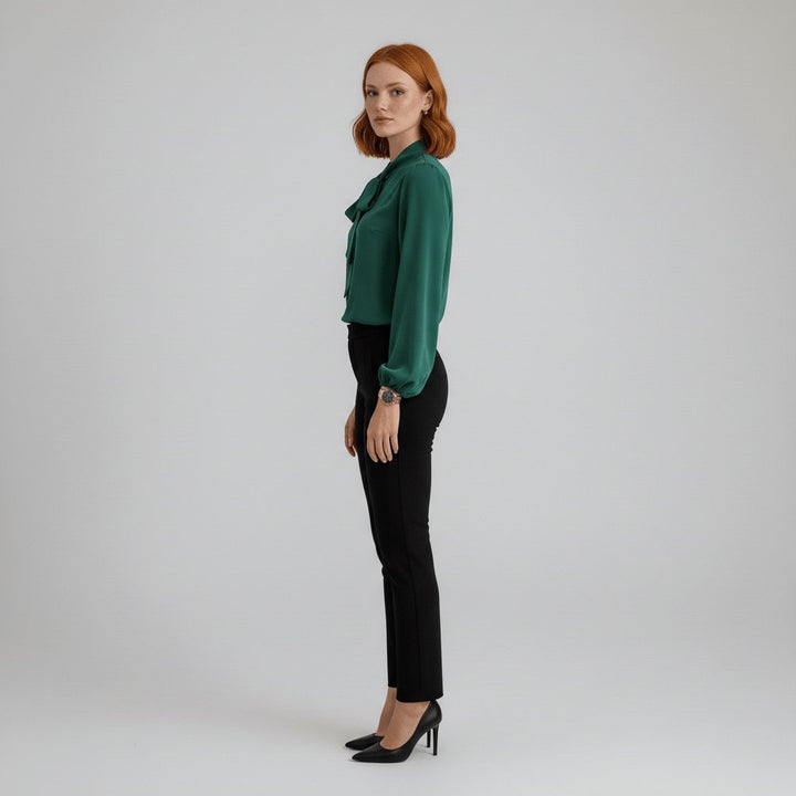 Women's Relaxed-Fit Bow-Tie Neck Long-Sleeve Blouse