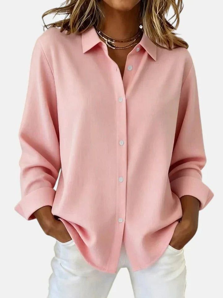 Women's Relaxed-Fit Button-Down Long-Sleeve Collared Blouse - Pink