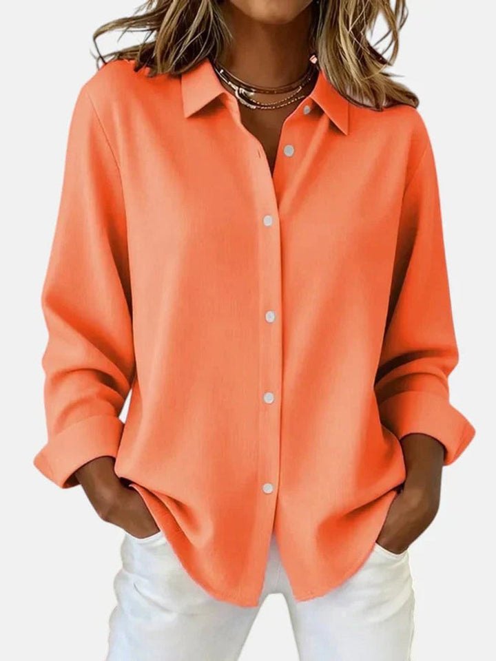 Women's Relaxed-Fit Button-Down Long-Sleeve Collared Blouse - Orange