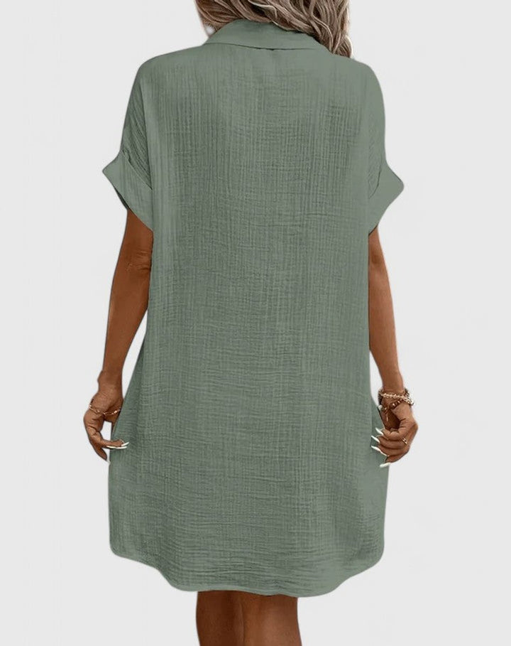 Women's Relaxed-Fit Button-Down Short Sleeve Shirt Dress
