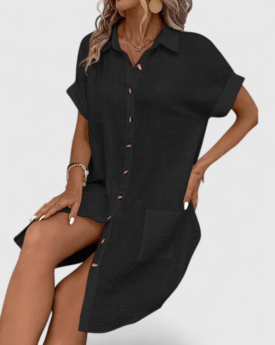 Women's Relaxed-Fit Button-Down Short Sleeve Shirt Dress