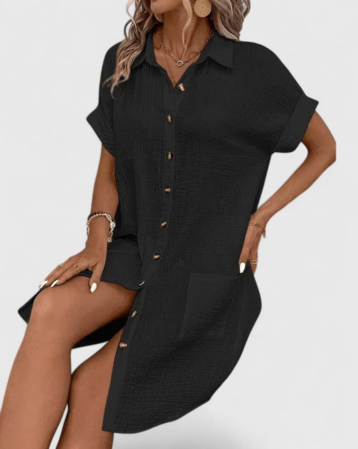 Women's Relaxed-Fit Button-Down Short Sleeve Shirt Dress