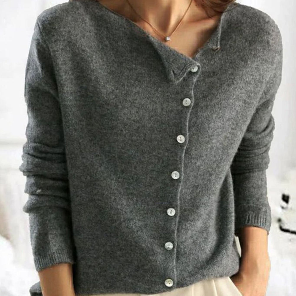 Women's Relaxed Fit Button Front Cardigan Knit Sweater - Grey