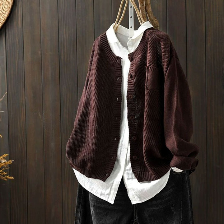 Women's Relaxed-Fit Button-Front Comfy Knit Cardigan - Brown