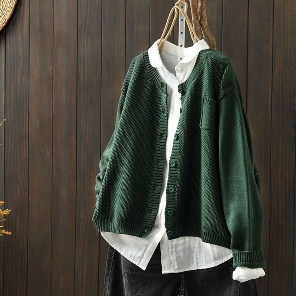 Women's Relaxed-Fit Button-Front Comfy Knit Cardigan - Dark Green