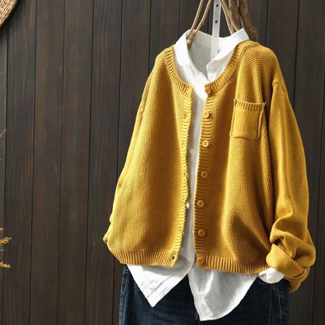 Women's Relaxed-Fit Button-Front Comfy Knit Cardigan - Yellow