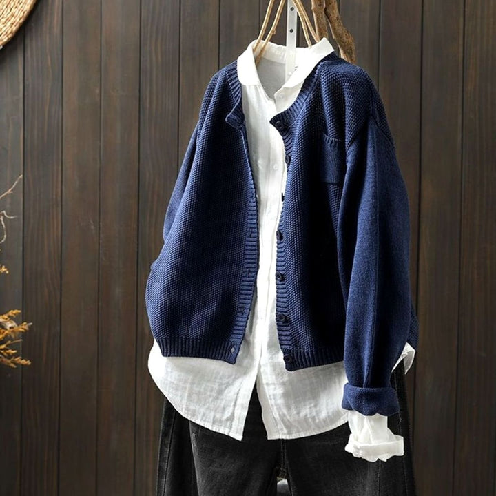 Women's Relaxed-Fit Button-Front Comfy Knit Cardigan - Navy Blue