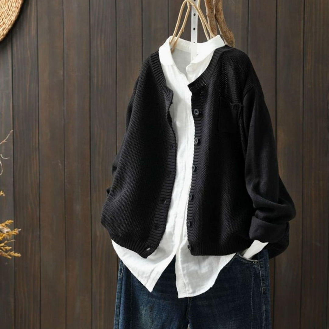 Women's Relaxed-Fit Button-Front Comfy Knit Cardigan - Black