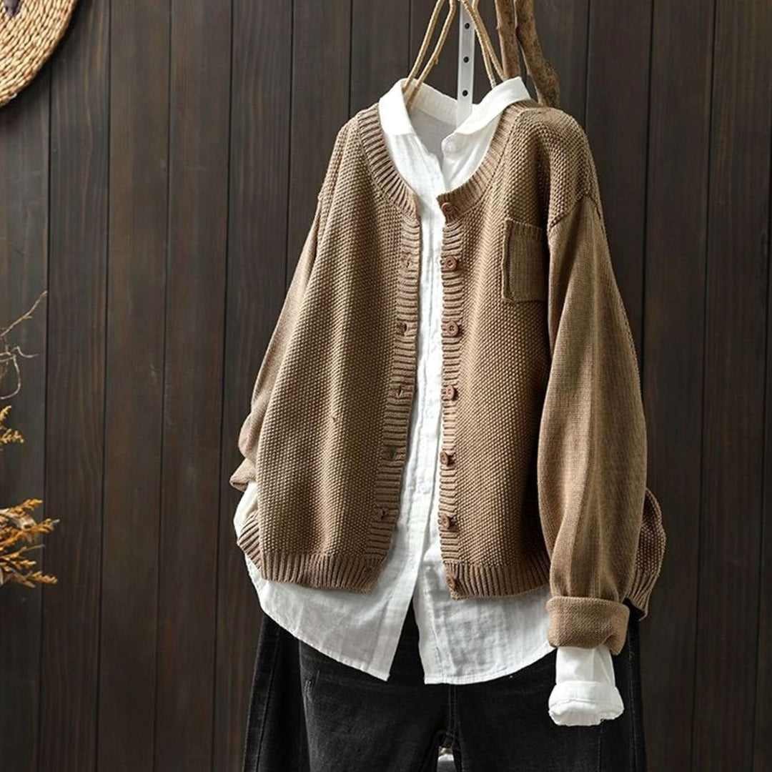 Women's Relaxed-Fit Button-Front Comfy Knit Cardigan - Khaki