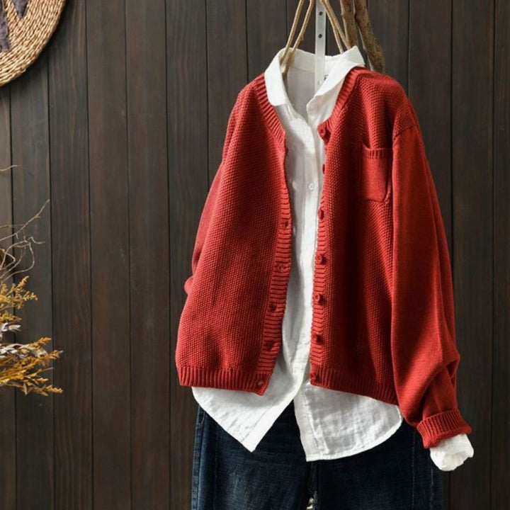 Women's Relaxed-Fit Button-Front Comfy Knit Cardigan - Red