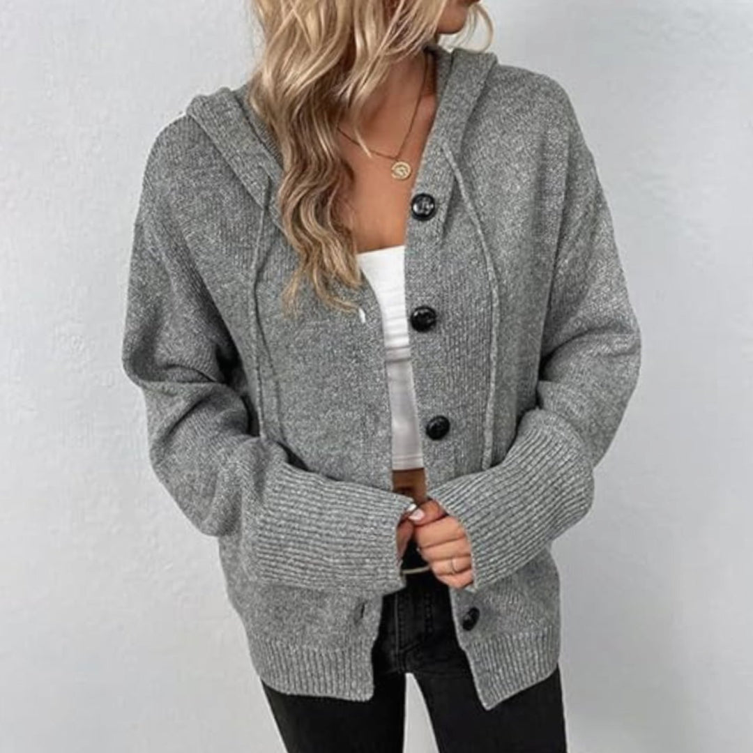 Women's Relaxed-Fit Button-Front Hooded Cardigan Sweater