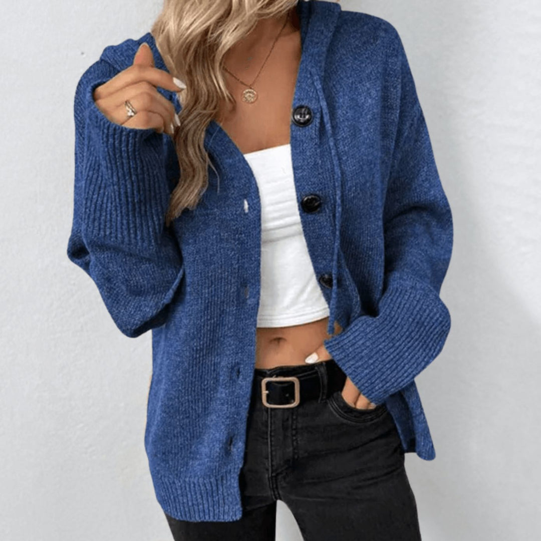 Women's Relaxed-Fit Button-Front Hooded Cardigan Sweater - Blue