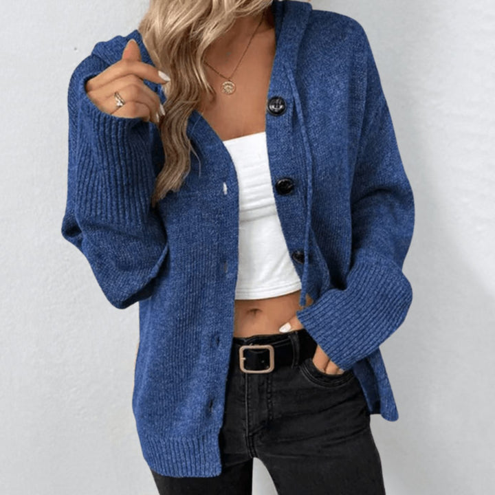 Women's Relaxed-Fit Button-Front Hooded Cardigan Sweater - Blue