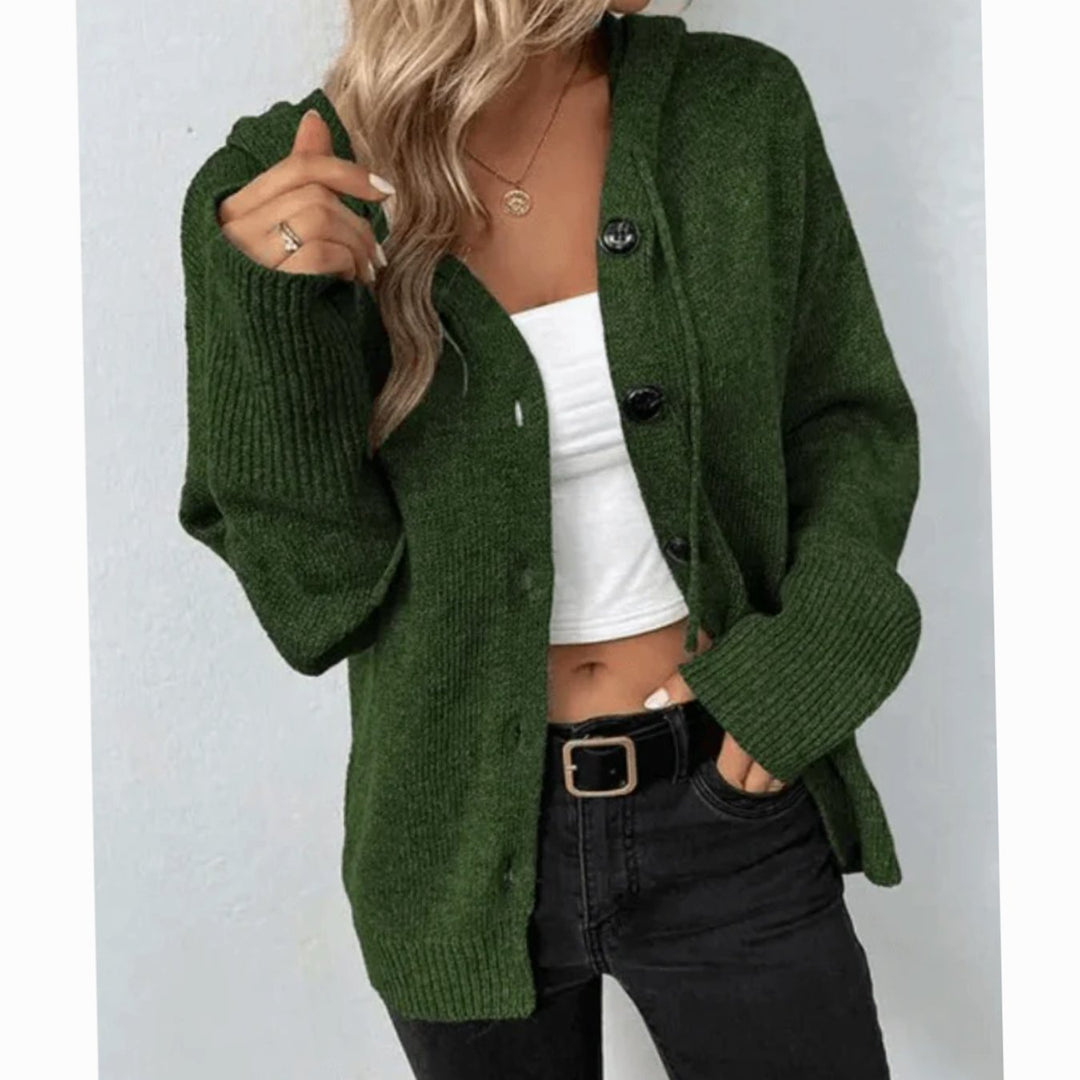 Women's Relaxed-Fit Button-Front Hooded Cardigan Sweater - Green