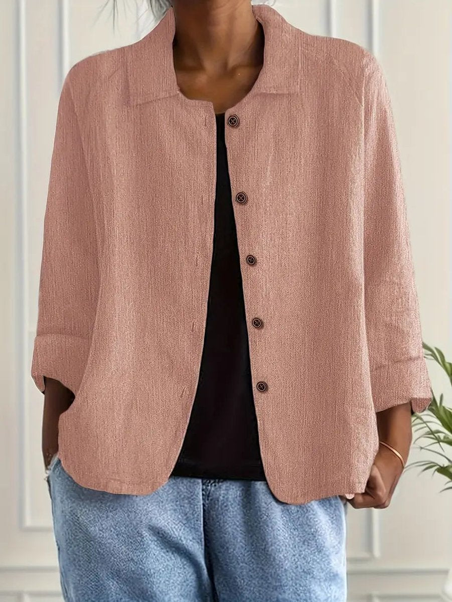 Women's Relaxed-Fit Button-Front Lightweight Linen Shirt - Pink
